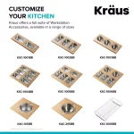 KRAUS 16.75 in. Workstation Sink Accessory Set with Bamboo Board, Stainless Steel Mixing Bowl and Colander thumbnail 8