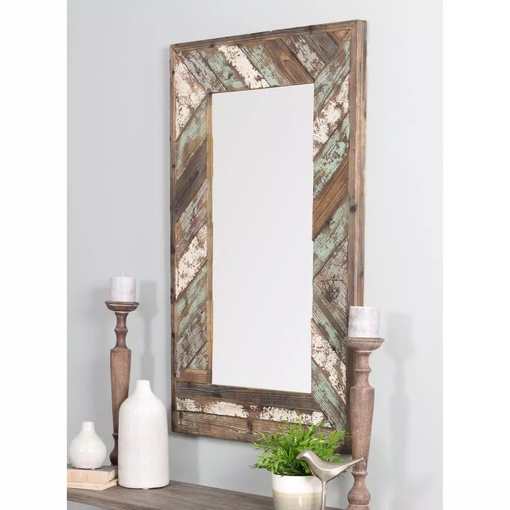 Aspire Home Accents Brogan Large Rectangle Multi-Colored Reclaimed Wood Accent Mirror with Hooks