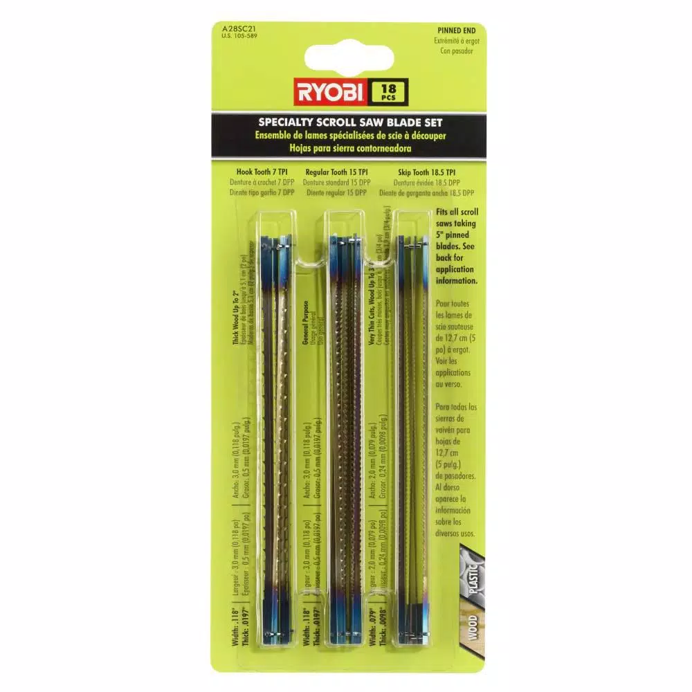RYOBI 18-Piece Regular Tooth Scroll Saw Blades Assortment, High Carbon Steel