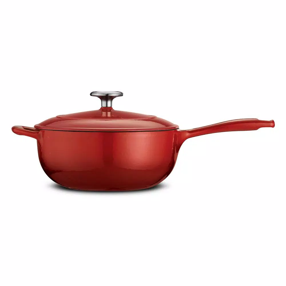Tramontina Gourmet 3 Qt. Enameled Cast Iron Saucier with Lid, Gradated Red