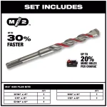 Milwaukee 44 Magnum 2-Cutter SDS-Plus Carbide Hammer Drill Bit Set, 5-Piece thumbnail 2