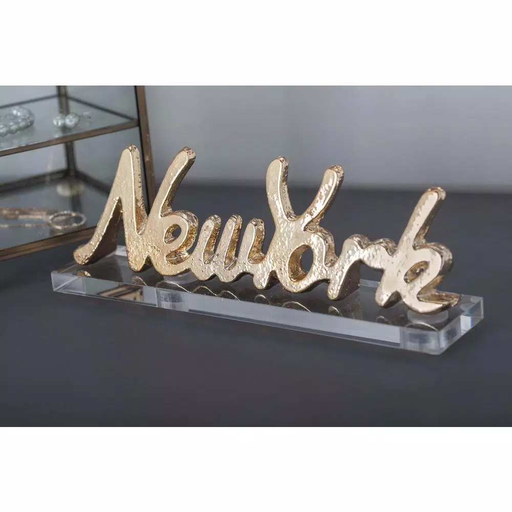 LITTON LANE New York Letter Cut-outs with Clear Acrylic Base, Gold and Silver Aluminum (Set of 2)