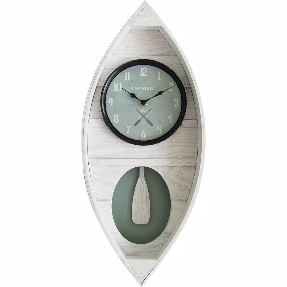 FirsTime & Co. FirsTime and Co. Ocean Canoe Wall Clock, Rustic White Wood, 18 x 7.75 in.