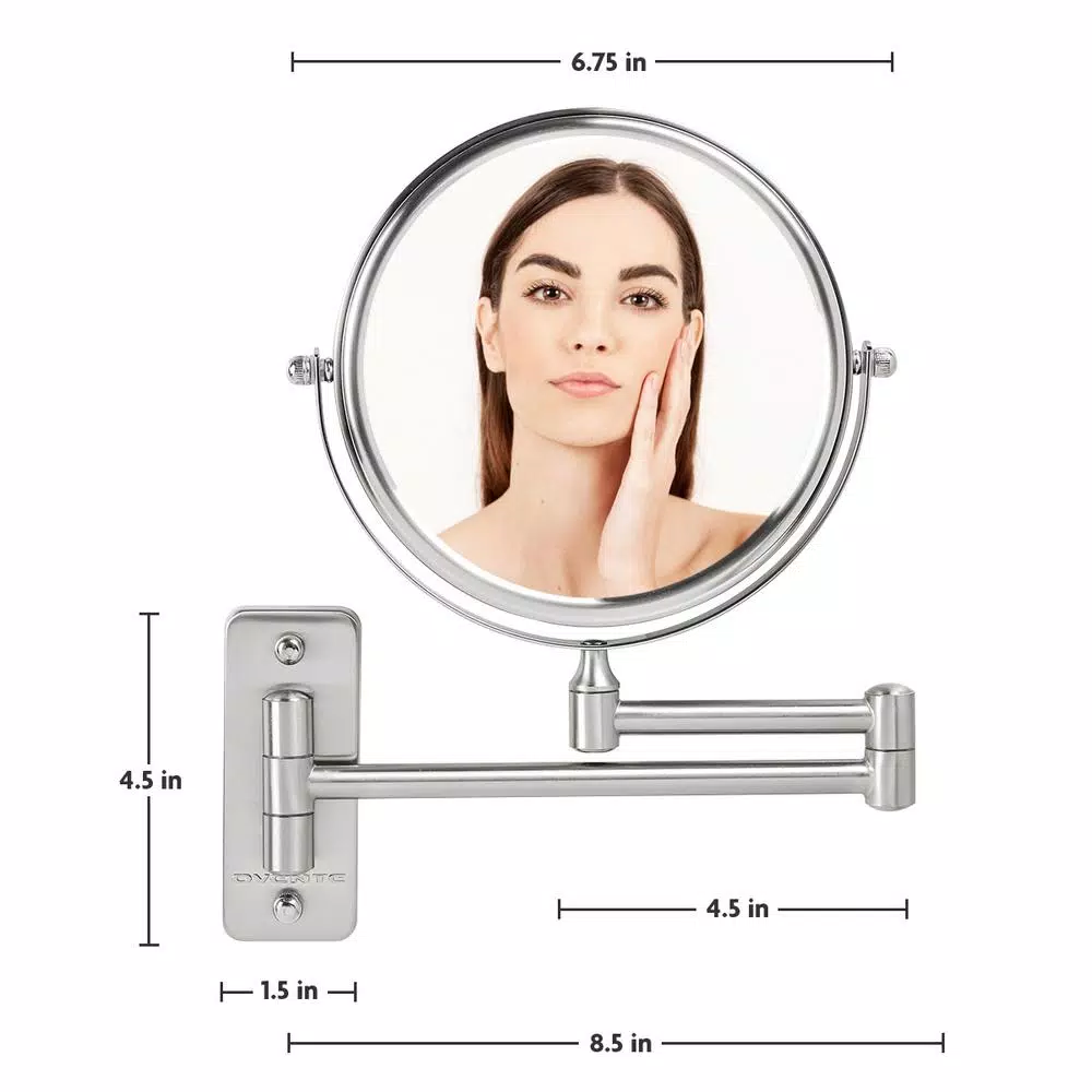 Ovente Wall Mounted Dual-Sided Makeup Mirror, 1x/10x Magnification, Brushed Nickel