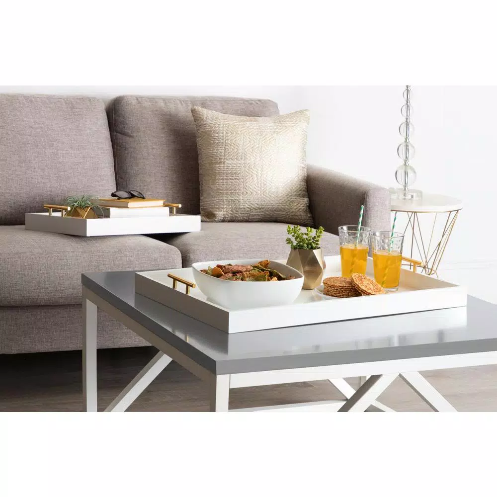 Kate and Laurel Lipton 2-Piece Modern Glam Decorative Tray Set, White and Gold Wood Trays