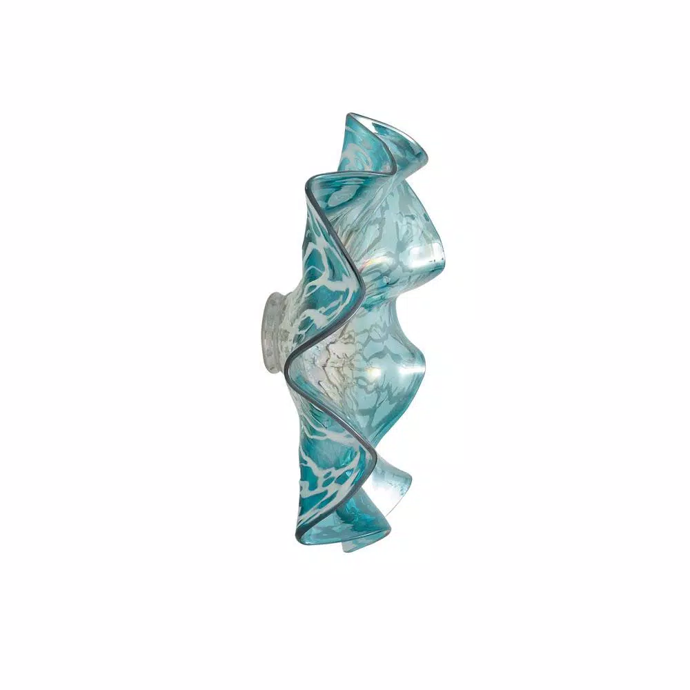 LITTON LANE Wavy Aquamarine and Gray Glass Wall Plate - Scalloped Decorative Wall Decor