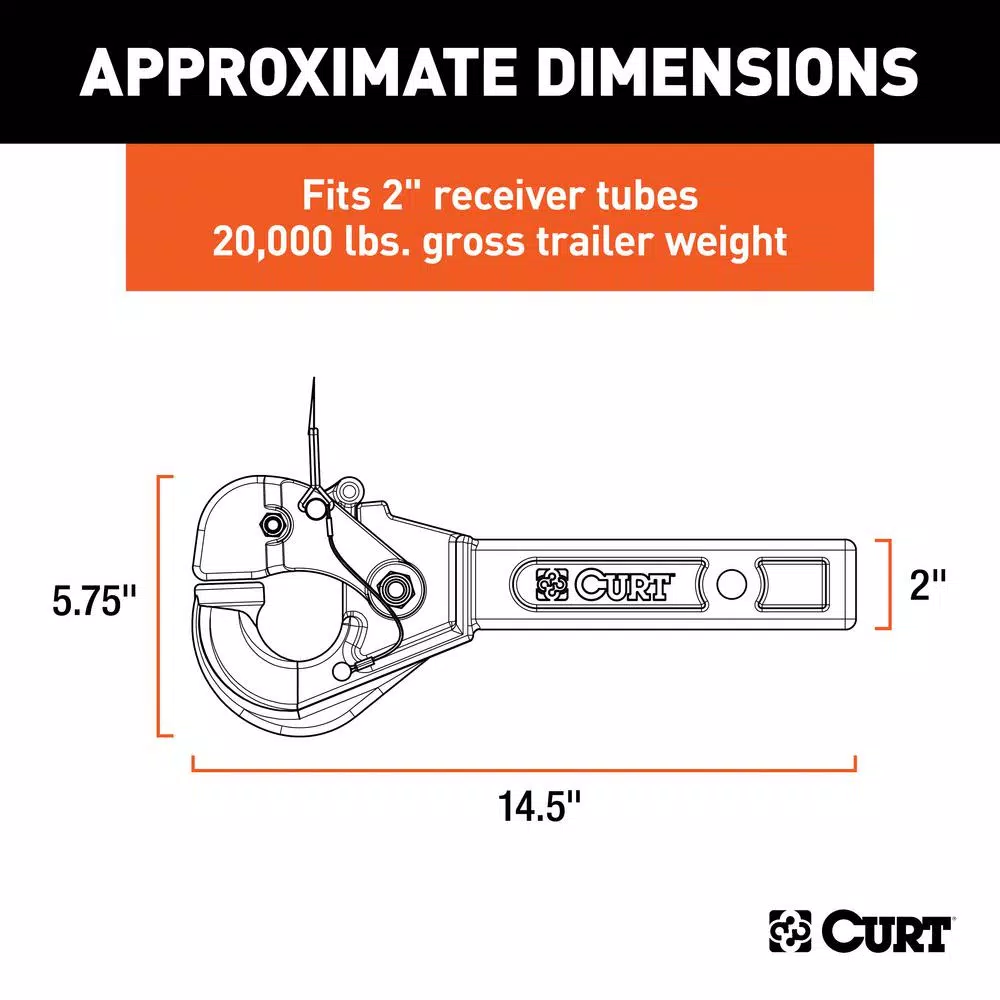 CURT Receiver-Mount Pintle Hook, 2 in. Shank, 20,000 lbs. Capacity, 2-1/2 in. Lunette Eye