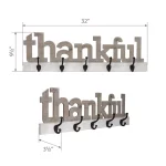 Pinnacle Rustic Thankful Gray Wood Decorative Wall Sign with 4 Metal Hooks thumbnail 6