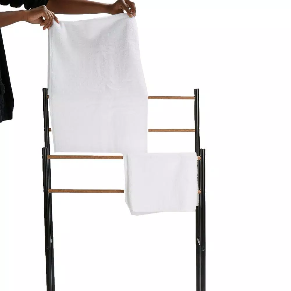 Mind Reader Black 2-Tier Freestanding Towel Rack with 4 Bars