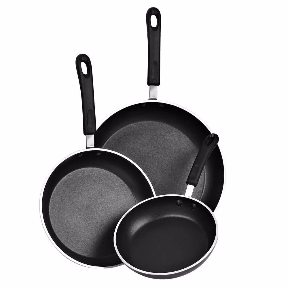Cook N Home 3-Piece Hard-Anodized Aluminum Nonstick Frying Pan Set, Black