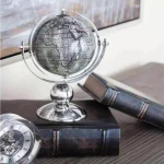 LITTON LANE 10 in. Modern Decorative Globe with Brown and Silver Stainless Steel Base thumbnail 1