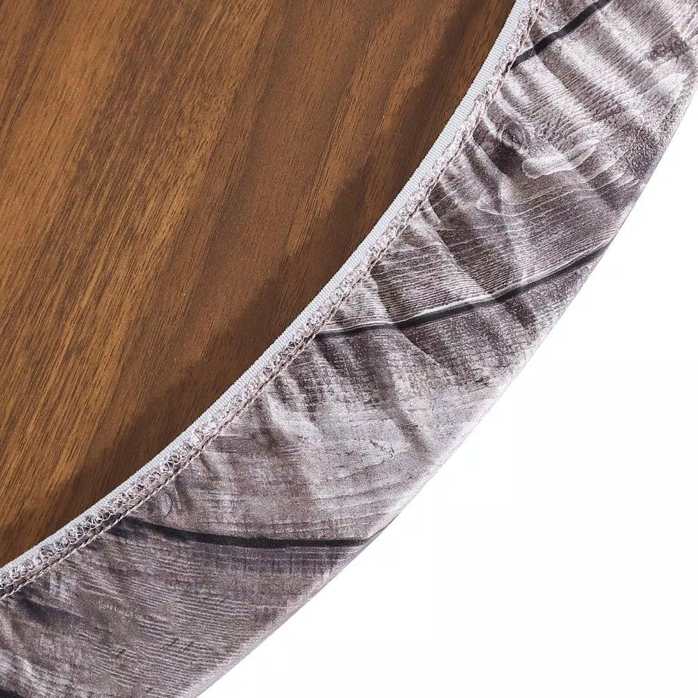 Brielle Home 42" Round Cotton Fitted Table Cover, Distressed Wood Print