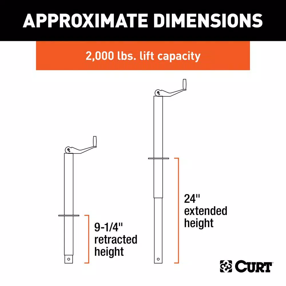 CURT A-Frame Trailer Jack with Top Handle, 2,000 lbs. Capacity, 15 in. Travel