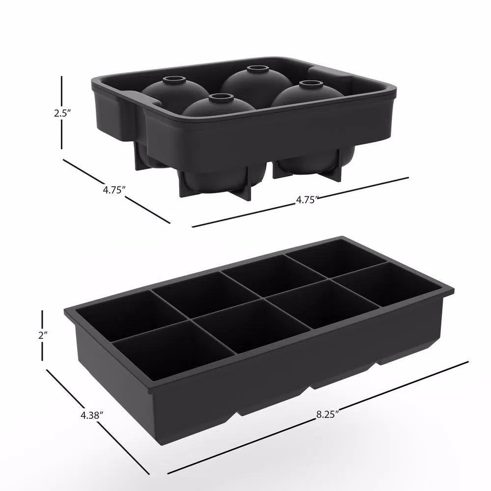 Chef Buddy Silicone Slow Melting Ice Cube Tray 2-Pack - Square and Round Ice Ball Molds