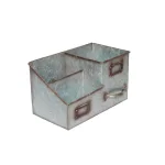 Benzara 3-Bin Galvanized Metal Tissue Box and Organizer with Label Slots thumbnail 2