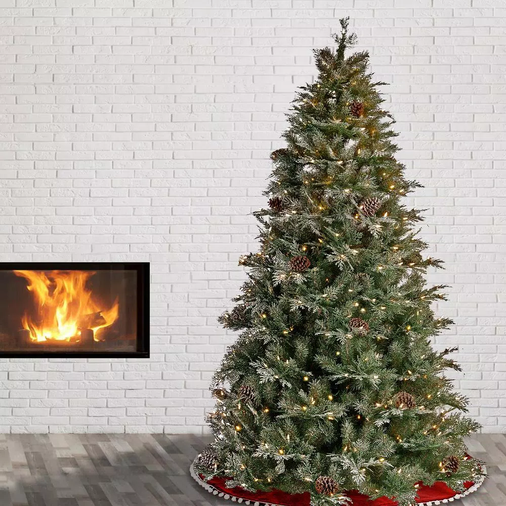 National Tree Company 7.5 ft. Feel Real Frosted Mountain Spruce Pre-lit Artificial Christmas Tree with 750 Clear Lights