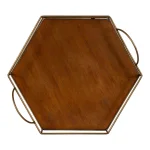 Kate and Laurel Westland Mid-Century Modern Wood and Metal Nesting Tray Set, Brown and Gold thumbnail 5