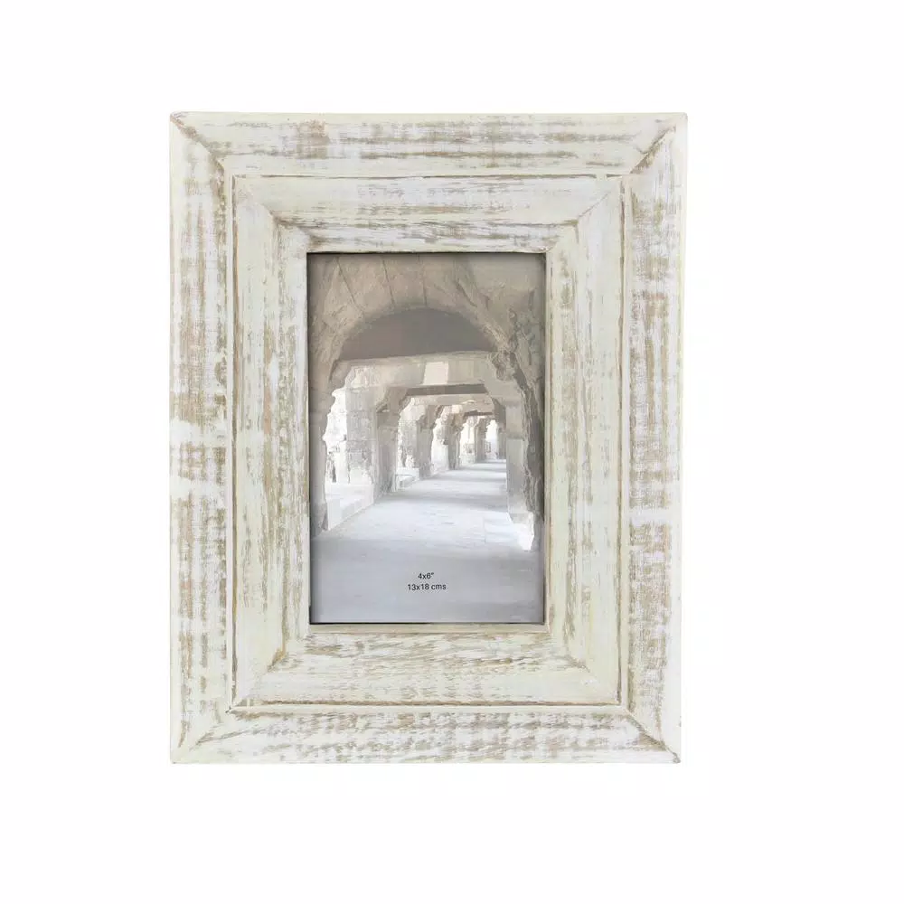 LITTON LANE 7 x 9 in. White Patina Rustic Mango Wood Picture Frame for 4x6 Photos
