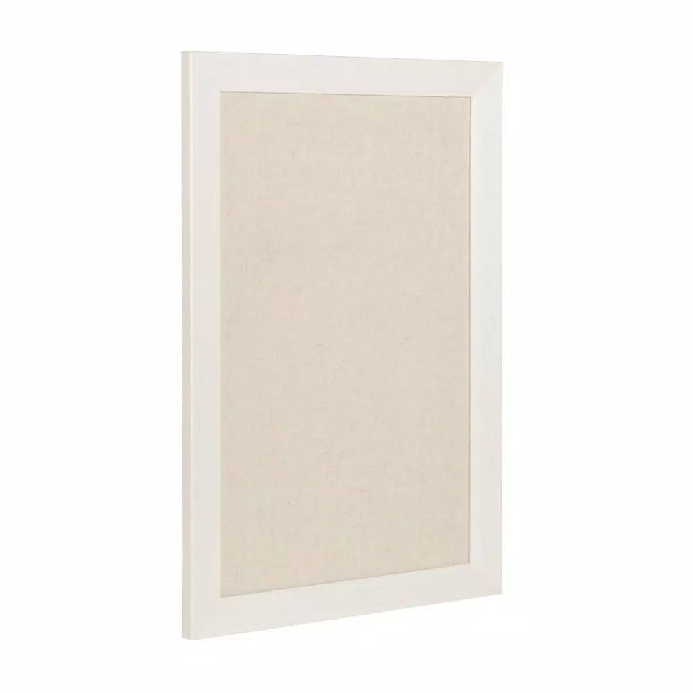 DesignOvation Beatrice Framed Linen Fabric Pinboard Memo Board, 18 x 27 in, White