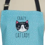 Kay Dee Crazy Cat Blue Cotton Chef Apron with Cat Print Trim and Embroidery thumbnail 2