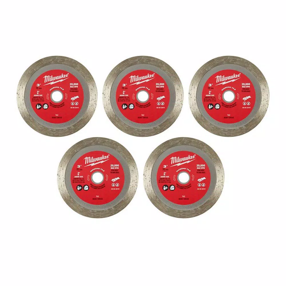 Milwaukee 3 in. Diamond Tile Blade 5-Pack for Ceramic and Porcelain