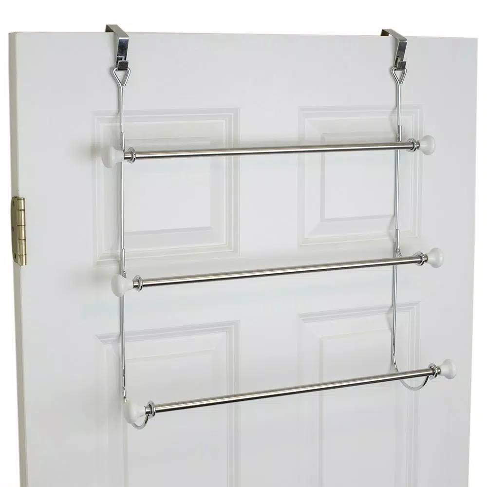 Home Basics 3-Bar Over-the-Door Towel Rack in Chrome with Ceramic Knobs