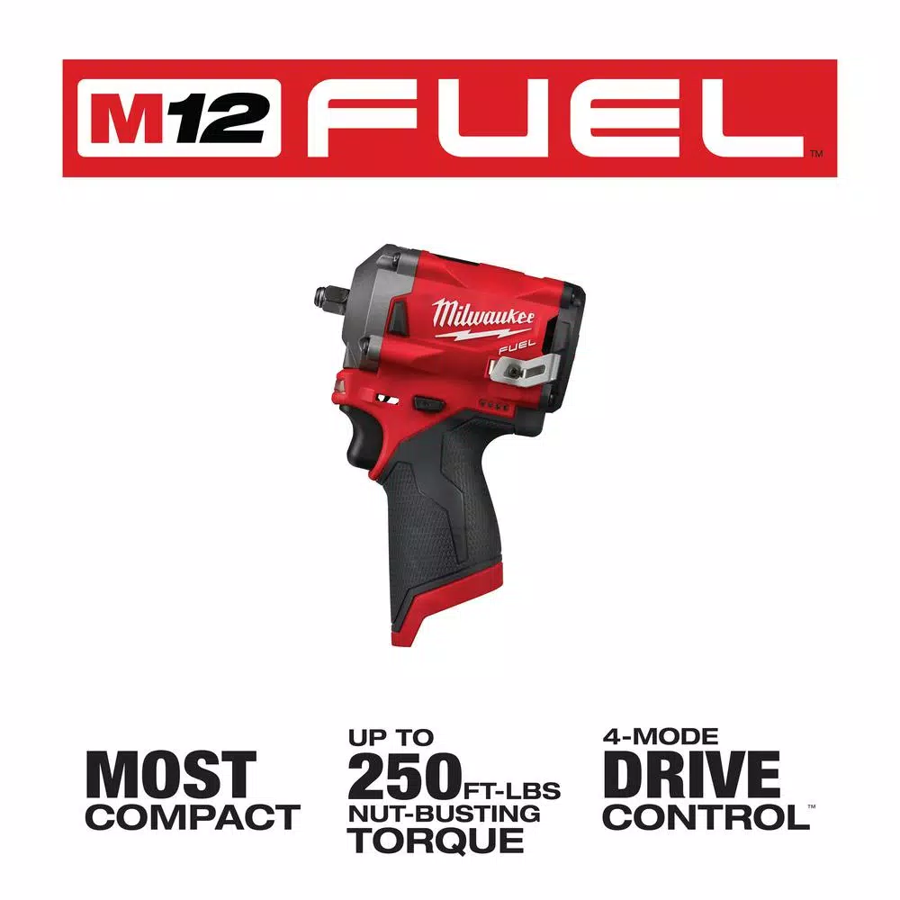 Milwaukee M12 FUEL 3/8 in. Stubby Impact Wrench & Ratchet Combo Kit with Two 3.0 Ah Batteries