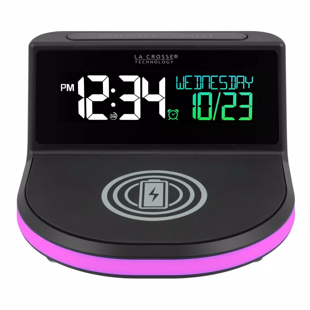 La Crosse Technology Wireless Charging Digital Alarm Clock with 7-Color Glowing Base
