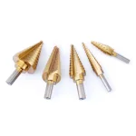 Steel Core Titanium Coated Steel Core Step Drill Bit Set (5-Piece) with 3-Flat Shank and Storage Case thumbnail 2