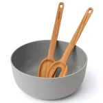 BergHOFF Leo Bamboo Salad Bowl with 2-Piece Serving Set, 120 oz, Gray thumbnail 1