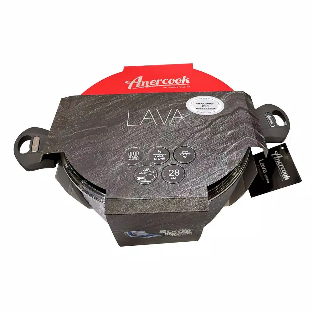 AMERCOOK Lava Stone 3.5 qt. Aluminum Nonstick Casserole Dish with Glass Lid, Gray