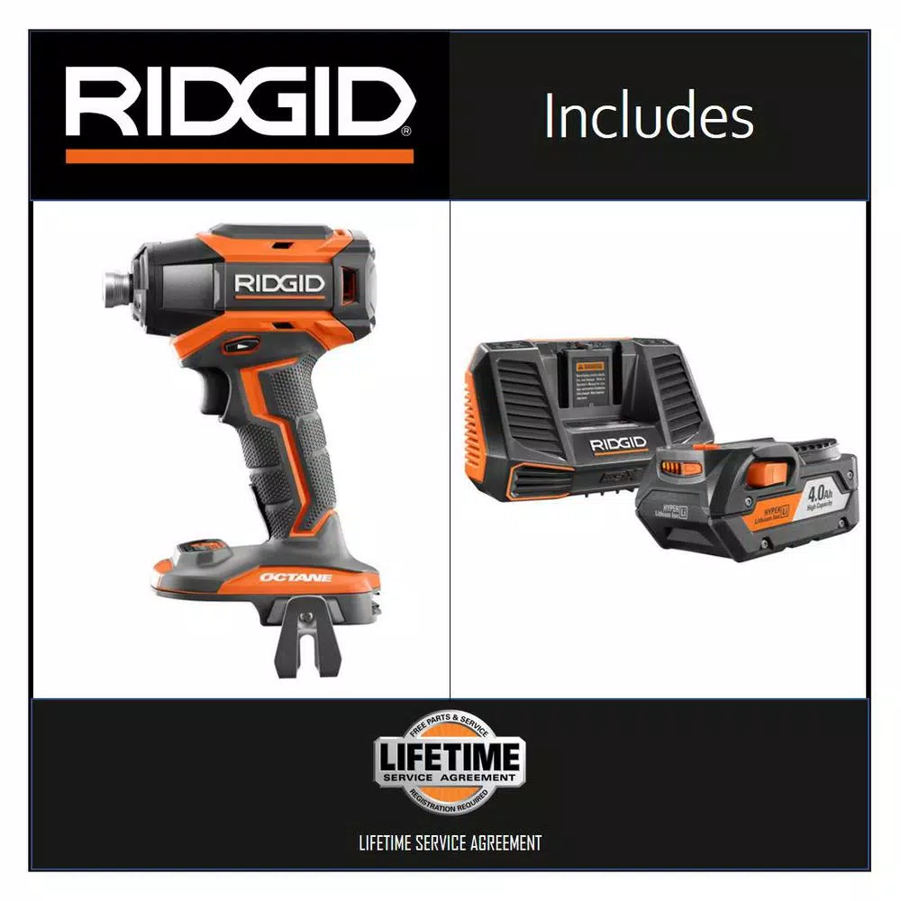 RIDGID 18V OCTANE Brushless 6-Mode 1/4 in. Impact Driver Kit with 4 Ah Battery and Charger