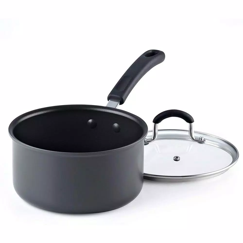 Cook N Home 2.5 Qt. Hard Anodized Nonstick Saucepan with Tempered Glass Lid, Black