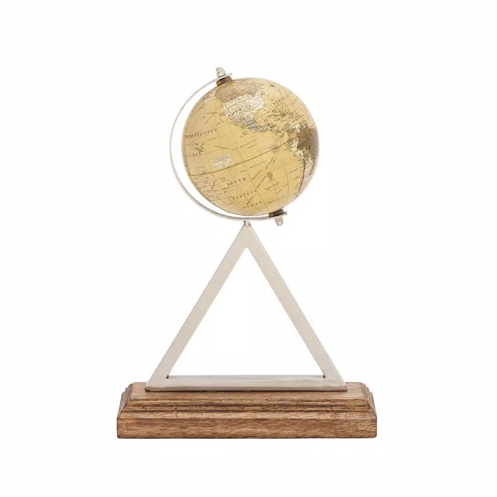 LITTON LANE 14 in. Rustic Sepia Globe with Silver Triangular Stainless Steel Stand