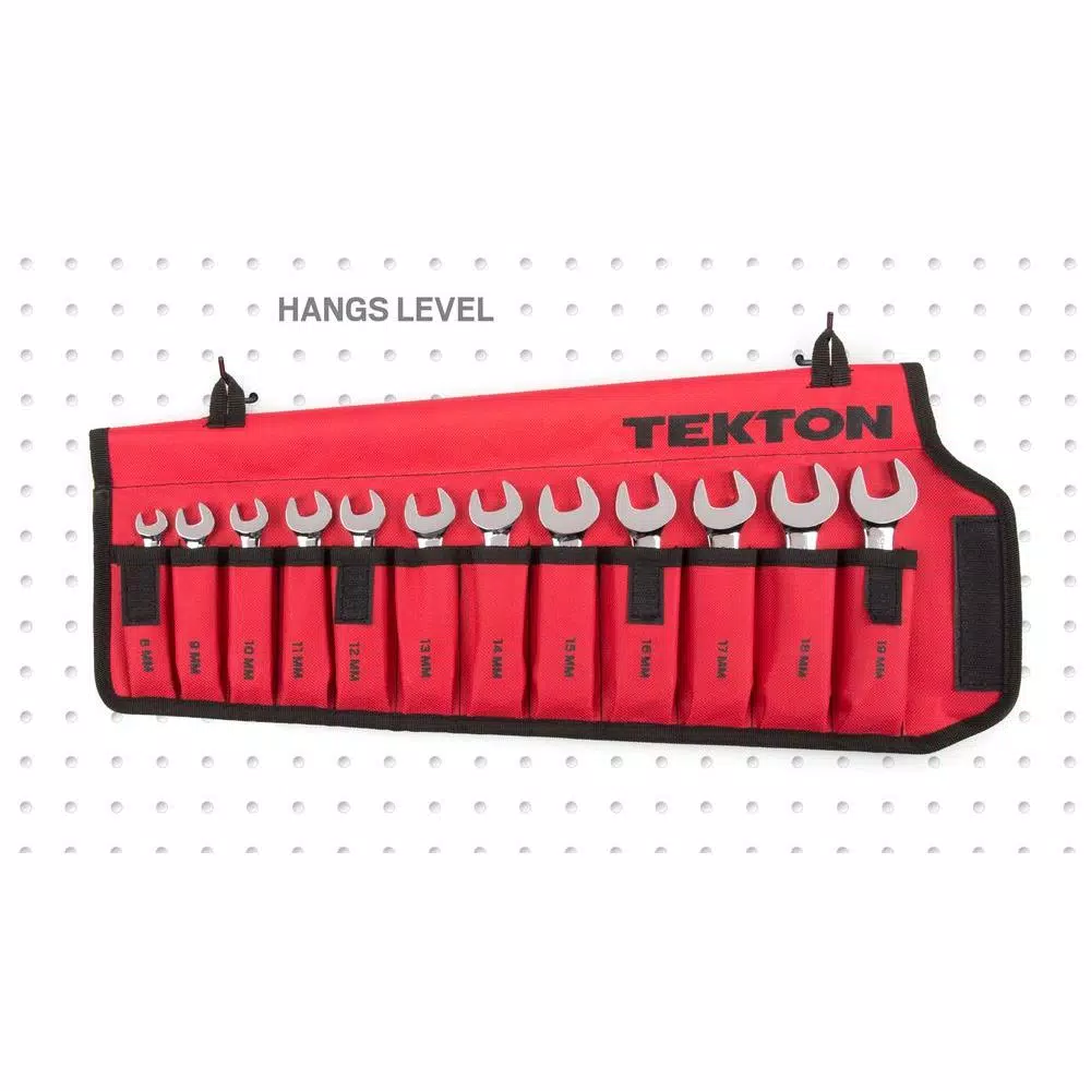 TEKTON 12-Piece Metric Stubby Combination Wrench Set, 8-19 mm with Roll-Up Pouch