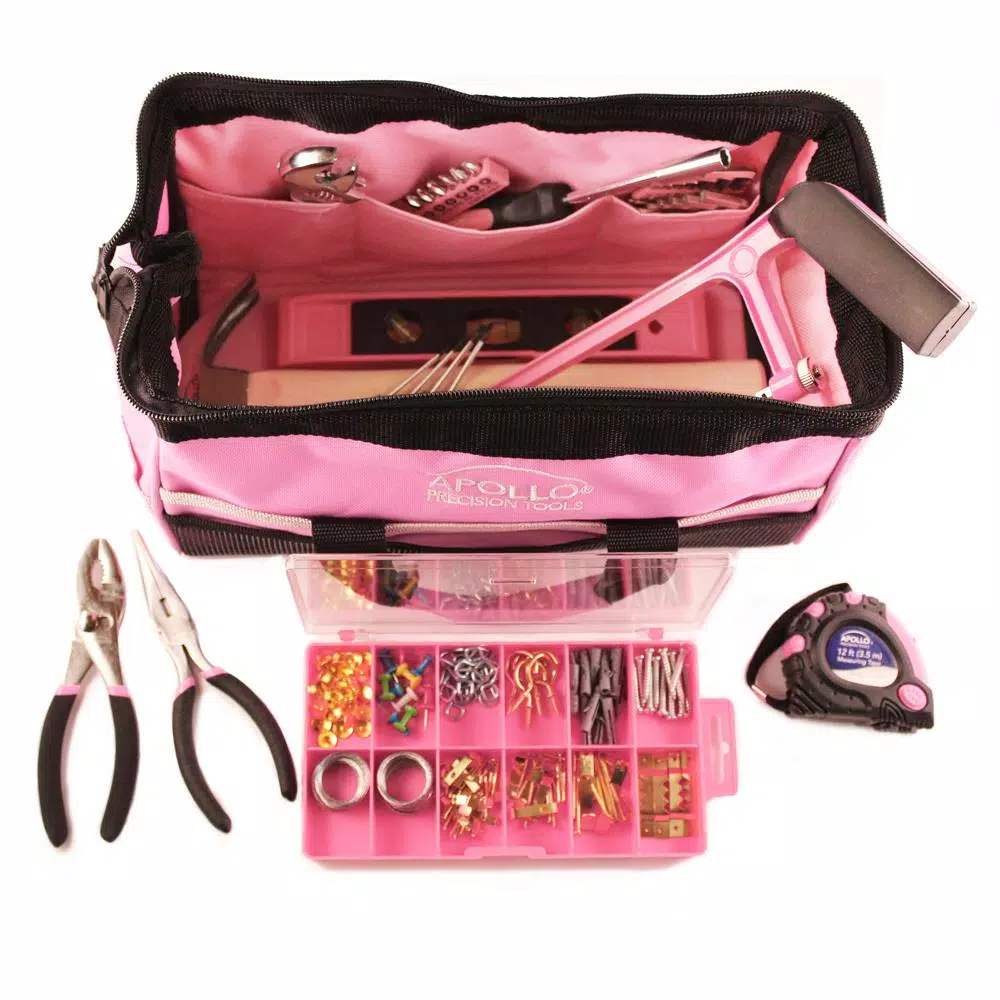 Apollo 201-Piece Home Tool Kit with Soft-Sided Tool Bag, Pink