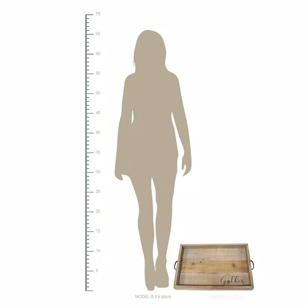 Stratton Home Decor "Gather" Wood Tray - Distressed Farmhouse Style with Metal Handles
