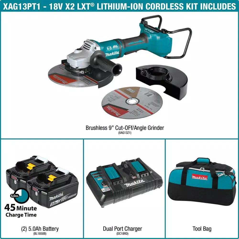 Makita 36V (18V x2) LXT Brushless 9 in. Paddle Switch Angle Grinder Kit with Electric Brake