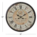 LITTON LANE 32 in. Round Rustic Black Iron and Wood Antique Roman Numeral Wall Clock thumbnail 7