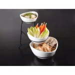 Gibson Elite Gracious Dining 4-Piece 3-Tier White Ceramic Oval Serving Bowl Set with Metal Stand thumbnail 2