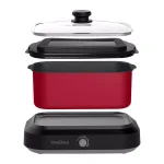 West Bend 5 Qt. Red Non-Stick Versatility Slow Cooker with Griddle Base, Travel Lid, and Thermal Tote thumbnail 3