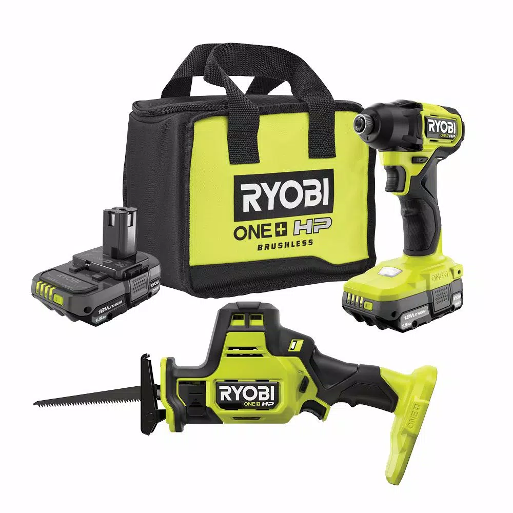 RYOBI ONE+ HP 18V Brushless Compact Impact Driver and One-Handed Recip Saw Combo Kit