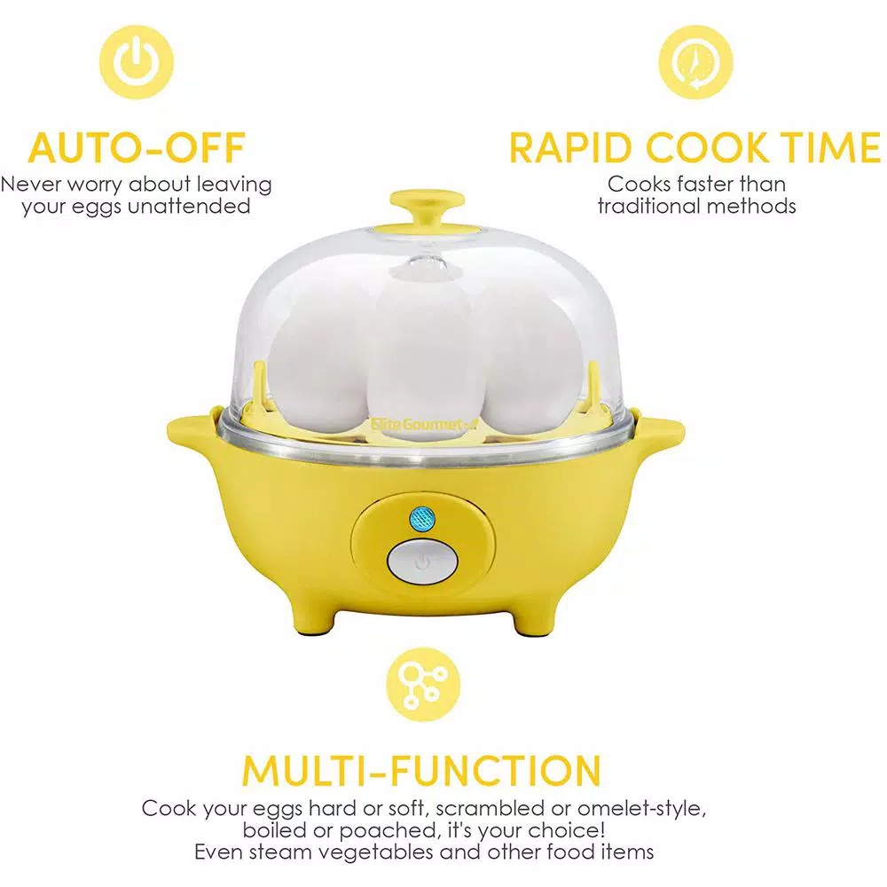 Maximatic 7-Egg Automatic Easy Egg Cooker with Poaching Tray - Yellow