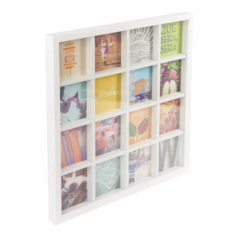 Umbra Gridart White Collage Picture Frame - 16 Photo Capacity, 4x4 inch Modern Wood Wall Decor