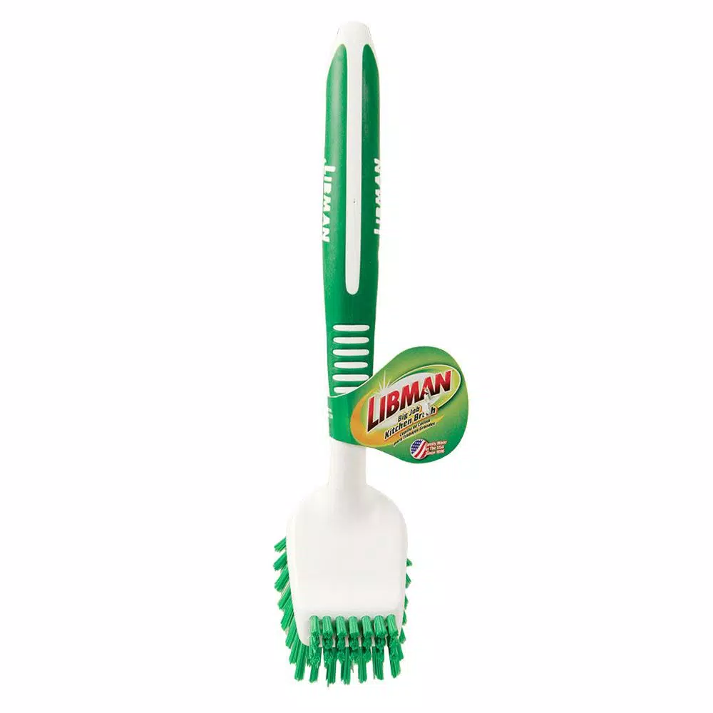 Libman Big Job Kitchen Brush with Ergonomic Rubber Grip, Non-Scratch Recycled PET Bristles