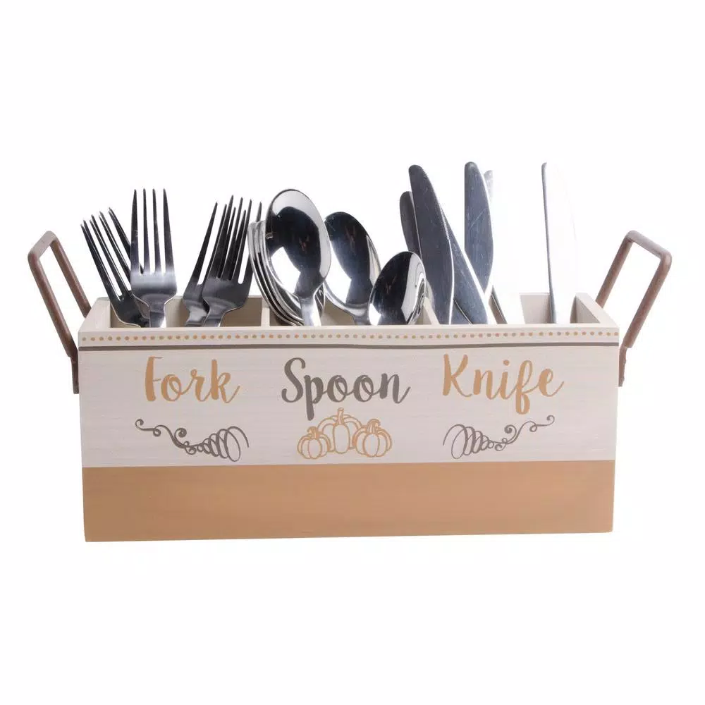 Home Essentials Harvest Devotions 3-Section Wood Caddy Condiment Server with Handles