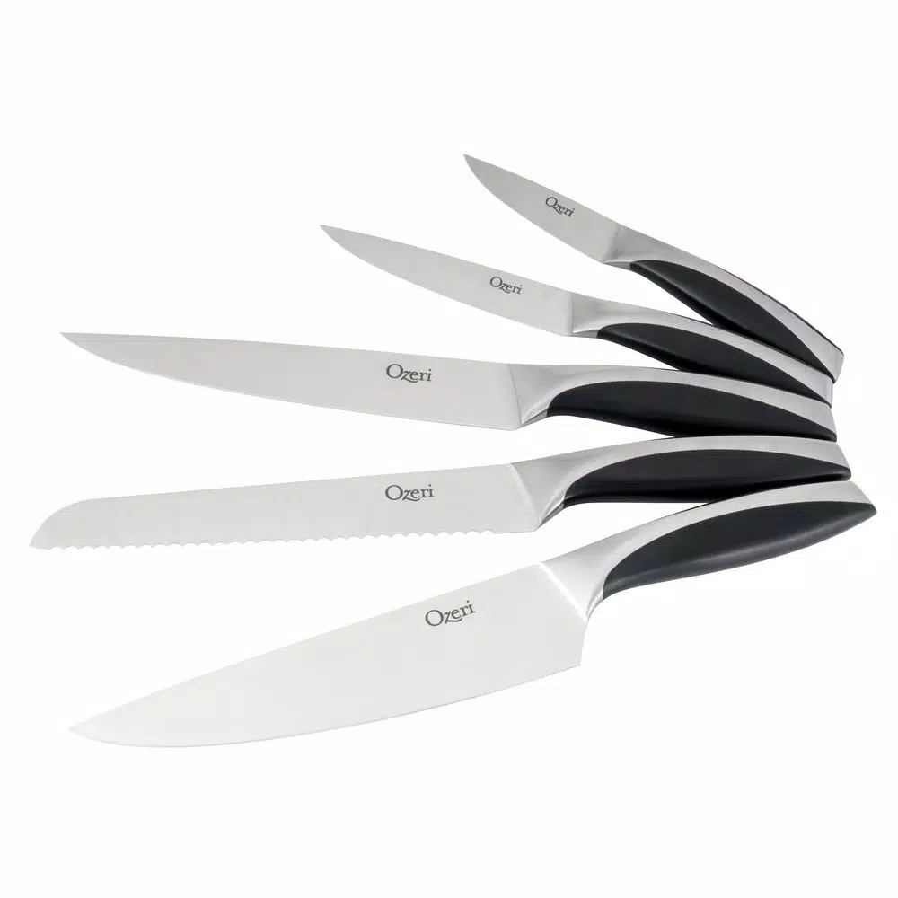 Ozeri 6-Piece Japanese Stainless Steel Knife Set with Rotating Acacia Wood Block and Tablet Holder