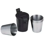 Visol Stainless Steel Shot Cup Set with Genuine Black Leather Carrying Case - 3 Cups thumbnail 1
