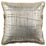 Safavieh Metallic Grid Silvery-Moss 20 in. x 20 in. Cotton Throw Pillow with Down Alternative Fill thumbnail 1
