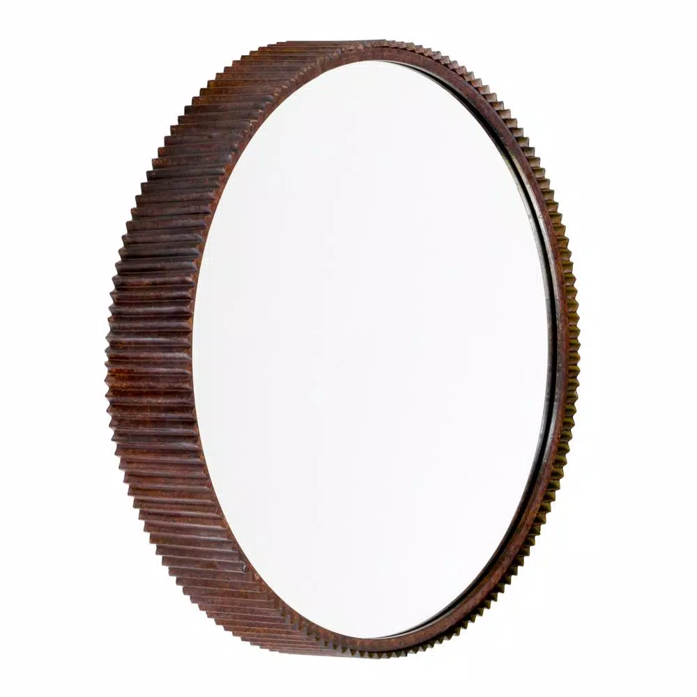 Aspire Home Accents Harrison 23 in. Round Corrugated Metal Accent Mirror with Rust Finish